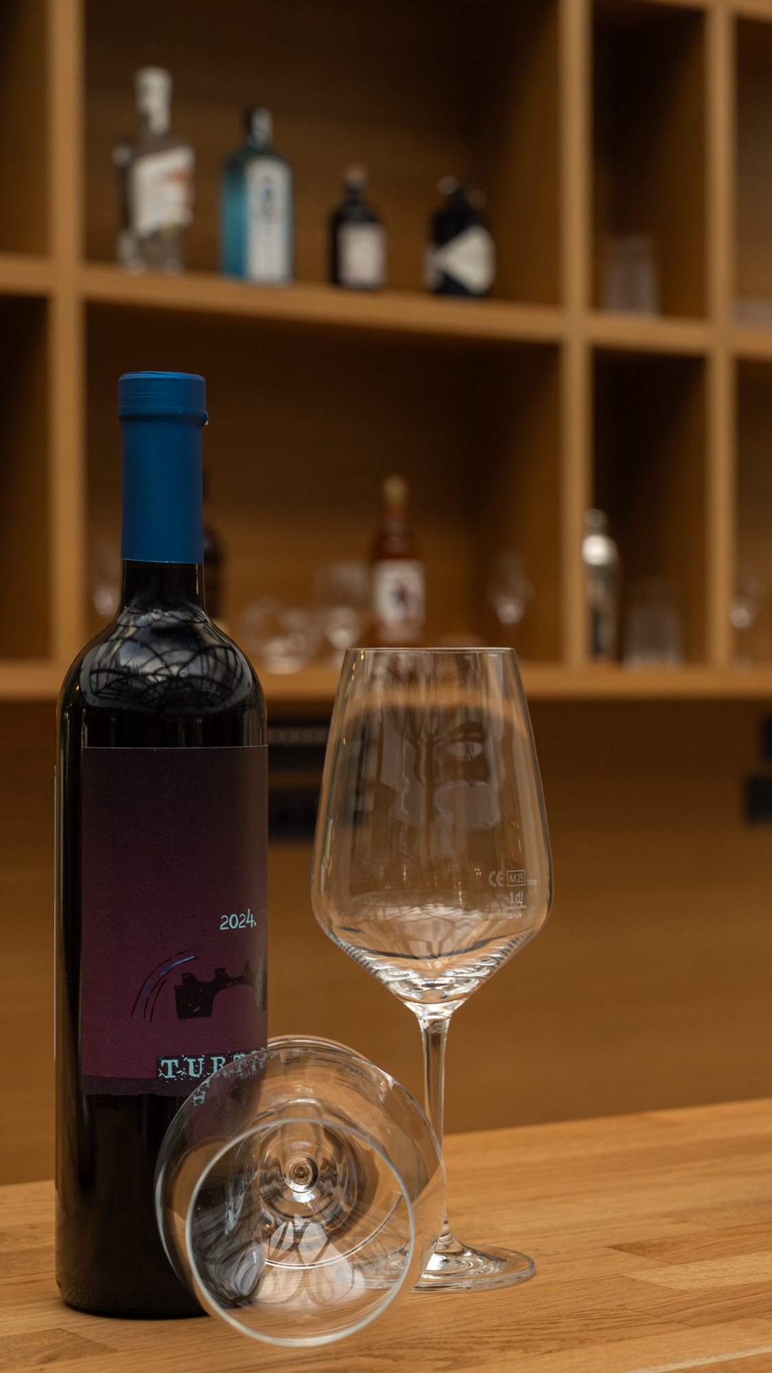 Wine bottle and glass detail