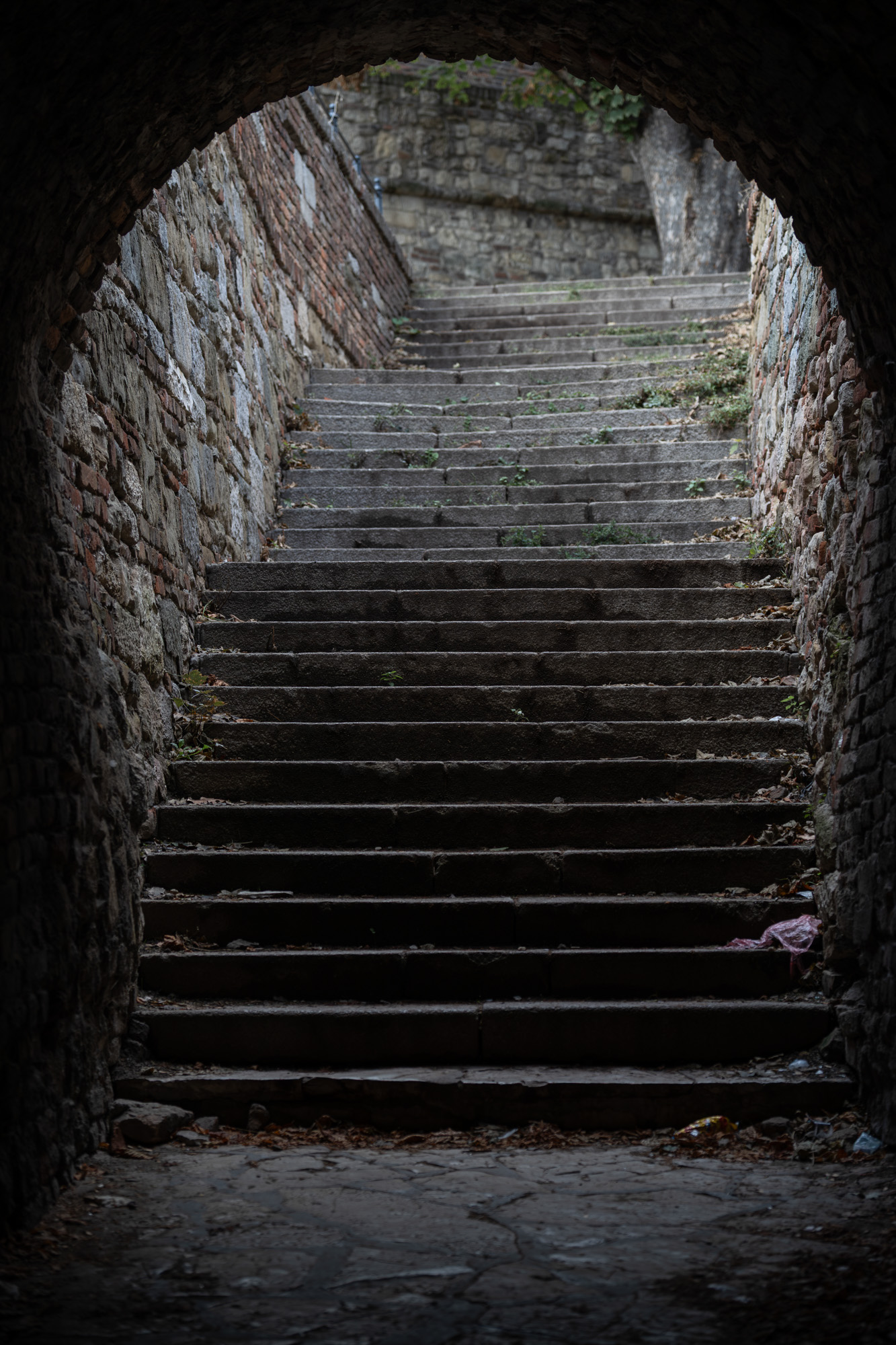 Arched stone tunnel and staircase at Kalemegdan fortress, Belgrade